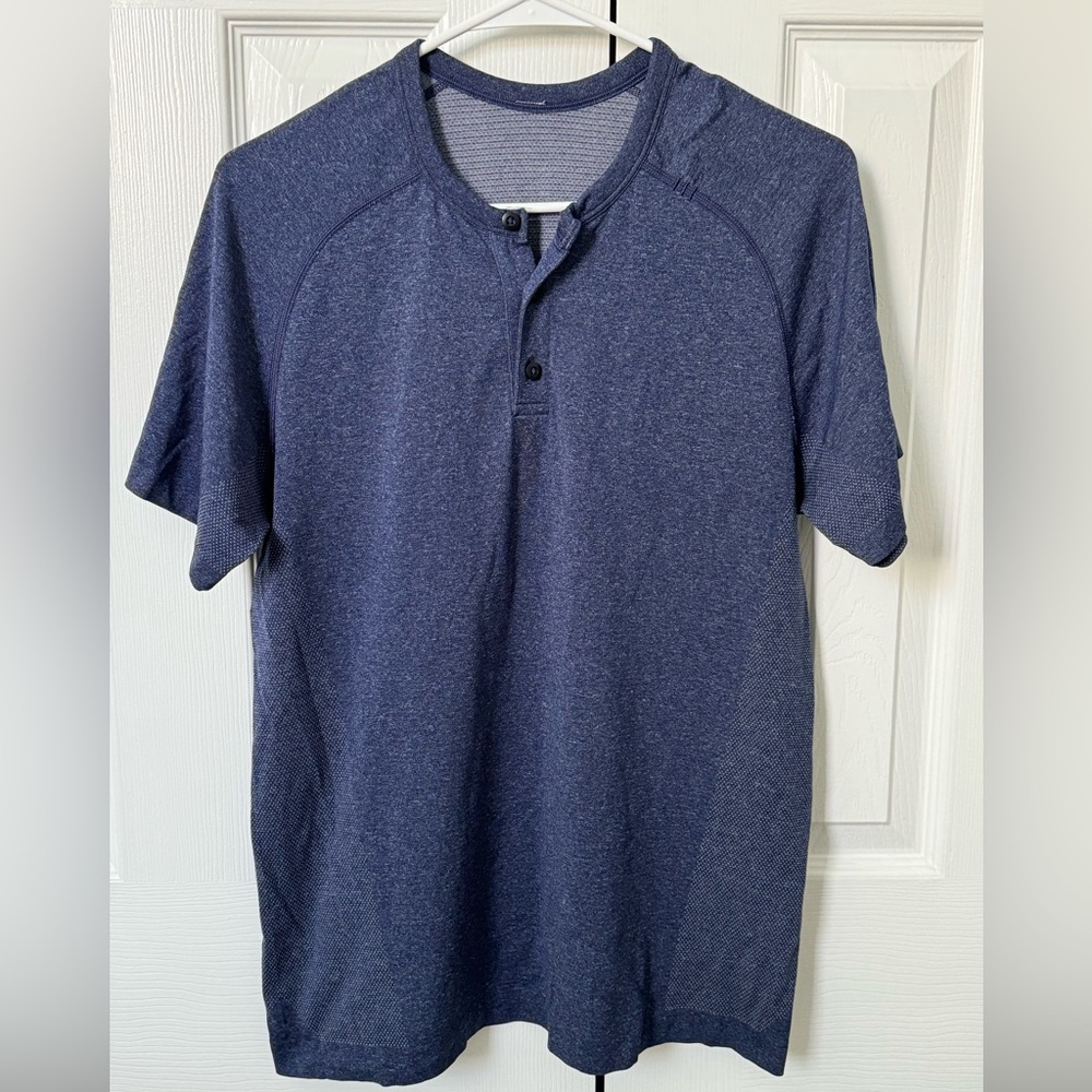 Lululemon Metal Vent Tech Short Sleeve Henley Navy Blue Size Large L Activewear